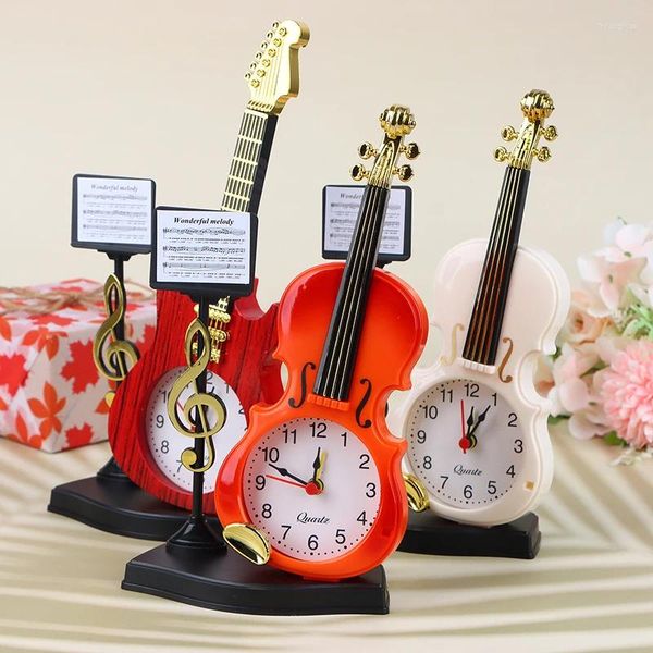 Horloges de table Réveil de violon créatif Forme d'instrument de musique Bureau Salon Décor Anniversaire Festival Cadeaux Chambre Accessoires