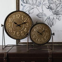 Relojes de mesa, reloj de Metal creativo, adornos vintage industriales americanos, estantería de escritorio para oficina, decoración para sala de estar