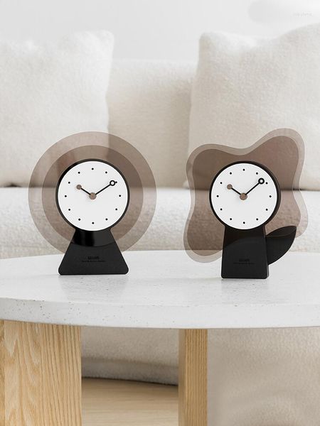 Relojes de mesa, bonito reloj de flores acrílicas para sala de estar, decoración de dormitorio, adorno de escritorio, decoración del hogar, movimiento silencioso Saat, agujas de nogal