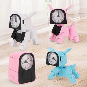 Horloges de table Réveil mignon garçon enfants dessin animé robot chien bureau drôle jouet réversible chambre réveil blanc rose bleu