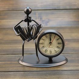 Tafelklokken Leuke kleine klok rond metaal Kwarts Elektrisch Vintage Retro Home Desktop Relogio De Mesa Horloge Mini EA60ZZ