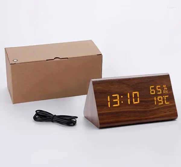 Horloges de table Déco Despertador Voice Powered Desktop Control Montre Alarme Électronique LED Horloge Numérique Bois Maison En Bois