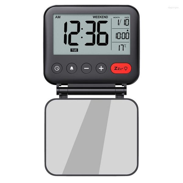 Relojes de mesa Reloj de escritorio con retroiluminación Alarma de viaje digital LCD pequeño Fecha Temperatura Snooze 12/24H Modo de fin de semana