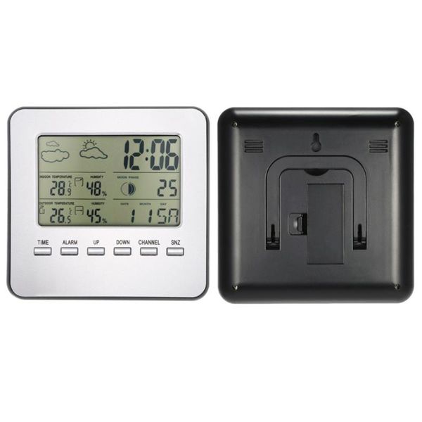 Horloges de table horloge météo sans fil numérique de bureau avec alarme de calendrier de mesure d'humidité de la température extérieure intérieure