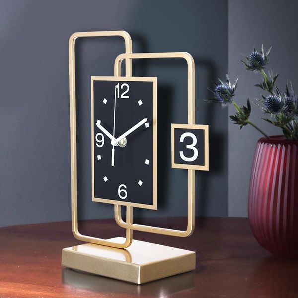 Relojes de Mesa Escritorio Reloj grande de moda de lujo moderno Simple Metal silencioso adornos de cuarzo Reloj Mesa decoración para sala de estar