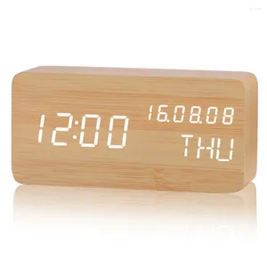 Horloges de table Alarme de bureau Horloge créative en bois USB Plug-in multifonction muet électronique avec date température décoration de la maison