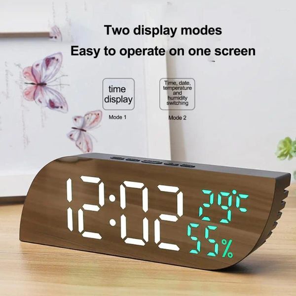 Horloges de table Réveil numérique LED moderne miroir avec affichage fonction de gradation automatique pour chambre à coucher bureau décor grand écran