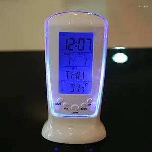 Horloges de table Calendrier numérique Température LED Réveil Bleu Rétro-éclairage Électronique Veilleuse Bureau Snooze Affichage