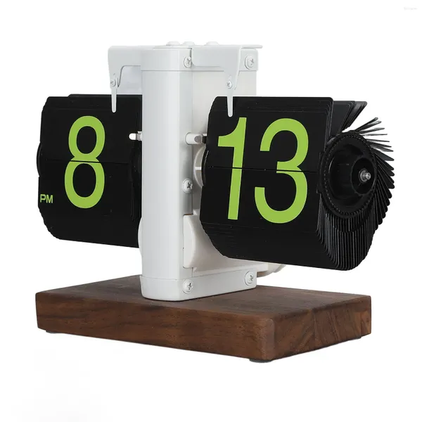 Relojes de mesa Reloj de tapa digital 12h Números grandes de un solo lado Base de madera mecánica retro automática para decoraciones de sala de estar