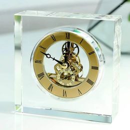 Horloges de table Verre numérique Bureau silencieux Luxe Gold Crystal Cube Montre Décoration de bureau Salon Accessoires d'intérieur Vintage