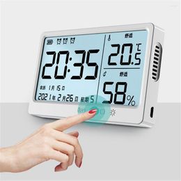 Tischuhren Digitales Hygrometer Indoor Outdoor Temperatur Luftfeuchtigkeit mit Kalender Wecker für Home Office USB-Aufladung