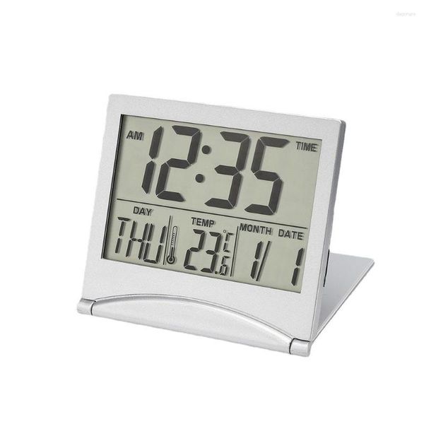 Relojes de mesa Reloj despertador de viaje digital Calendario plegable Temporizador de temperatura Lcd con modo de repetición Pantalla de gran número Funciona con pilas