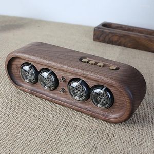 Tabel klokken digitale horloge luxe glow buis klok vintage elektronisch desktop alarm vacuüm buis hout zwart walnoot cadeau idee