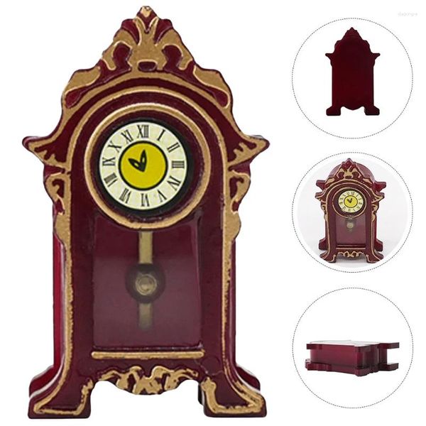Horloges de table Maison de poupée Boîte à bijoux Simulation Pendule Horloge Décor Scène Décoration Petits accessoires miniatures Figurine en bois