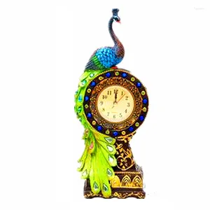Tafelklokken Drop Verfijnen Klok Hars Cafts Tropische Stijl Pauw Horloge Home Decor Ornament Pastorale Quartz Jump Gems Groen