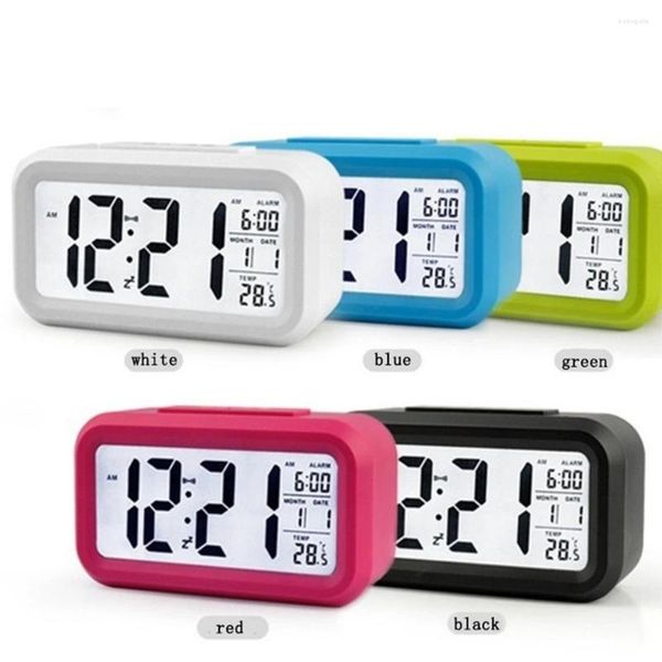 Relojes de mesa Reloj despertador de escritorio eléctrico Pantalla digital Pantalla LED grande Calendario de tiempo Decoración del hogar con pilas para verde