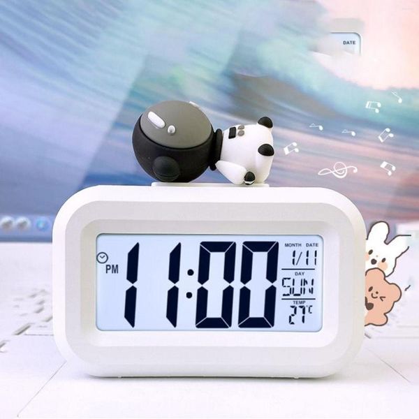 Relojes de mesa, reloj despertador Digital electrónico, bonita pantalla LED de dibujos animados, datos de escritorio, calendario, temperatura, decoración del hogar