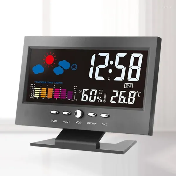 Horloges de table Électronique Digital LCD Bureau Horloge Température Humidité Moniteur Hygromètre Prévisions météorologiques