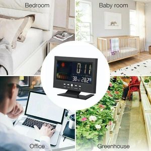 Tafelklokken Elektronische digitale LCD-weervochtigheidsmonitor Klok Kalender Snooze Forecast Alarm Home Indoor Q7U4