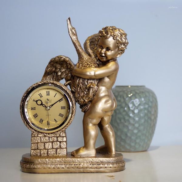 Horloges De Table Européenne Ange Cloche Art Classique Salon Chambre Silencieux Cupidon Bit Garçon Résine Étude Bureau Horloge De Bureau Cadeaux