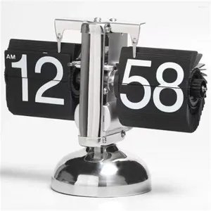 Horloges de table européenne créative rétro page rabattable horloge de bureau en acier inoxydable mécanique automatique page-tournant décorations pour la maison