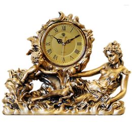 Tafel klokken Europese mode Home Decor Golden Antique Watch Resin Clock Goddess Angels Figurine Quartz Mute Geometric 6 "Dial