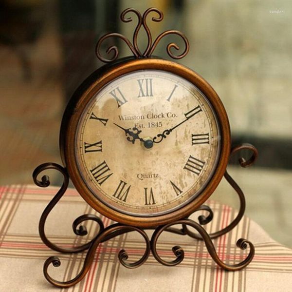 Relojes de mesa Reloj Despertador de hierro europeo silencioso de lujo pequeño Metal Vintage dormitorio regalo Despertador decoración del hogar DF50ZZ