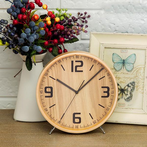 Relojes de mesa, reloj Despertador Simple europeo, sala de estar, escritorio creativo silencioso, Despertador de madera, decoración del hogar DF50ZZ