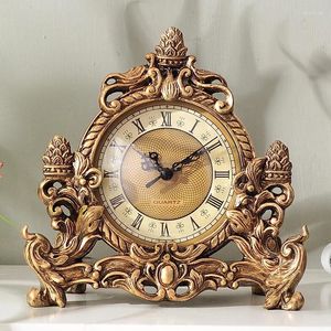 Horloges de table Style européen Bronze Siège Horloge Creative Salon Résine Chambre Étude Silencieux Artisanat Décoratif