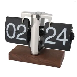 Relojes de mesa Flip Desk Clock Auto Mecánico 24H Base de madera Acero inoxidable Vintage Retro Digital para la oficina en casa