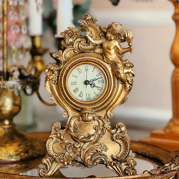 Relojes de mesa Reloj antiguo barroco francés Asiento de ángel europeo Escritorio clásico Adornos decorativos Vintage Retro