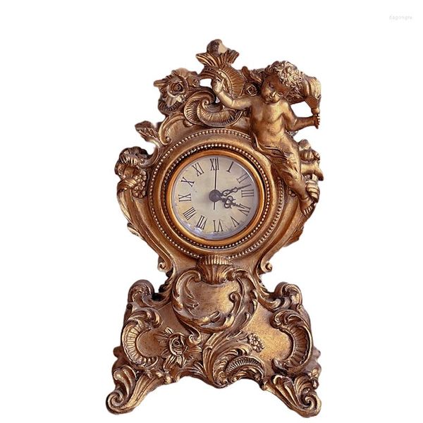 Relojes de mesa barroco francés medio antiguo reloj europeo Retro Ángel decoración de pared clásica adornos