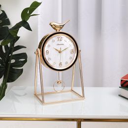 Relojes de mesa Reloj de escritorio decorativo de pájaro dorado adornos de escritorio de sala de estar moderno de la oficina accesorios para el hogar