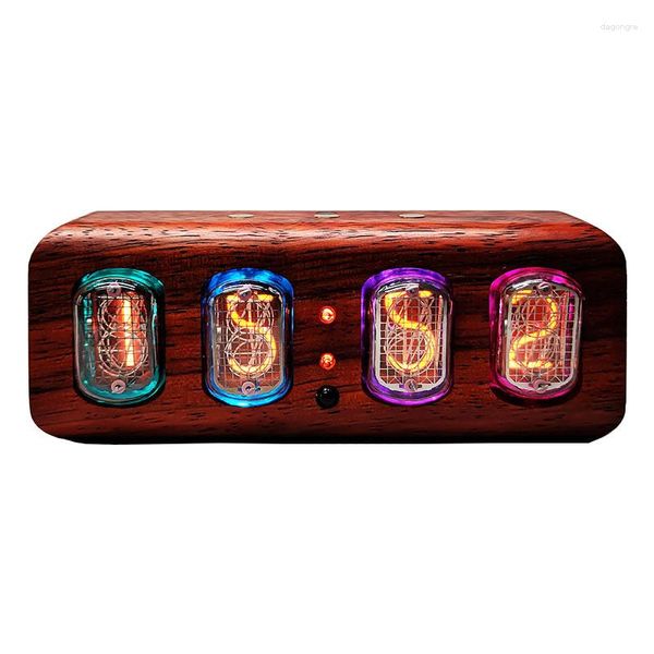 Horloges de table In12 Nixie Tube Horloge Rétro Bois Alarme Électronique Bureau Glow Bluetooth App Télécommande Cadeau