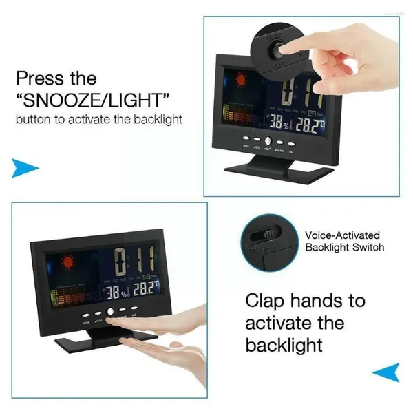 Horloges de table Horloge numérique intelligente Station météo Alarme Calendrier Fonction de température Humidité sans fil Écran LCD Cloc