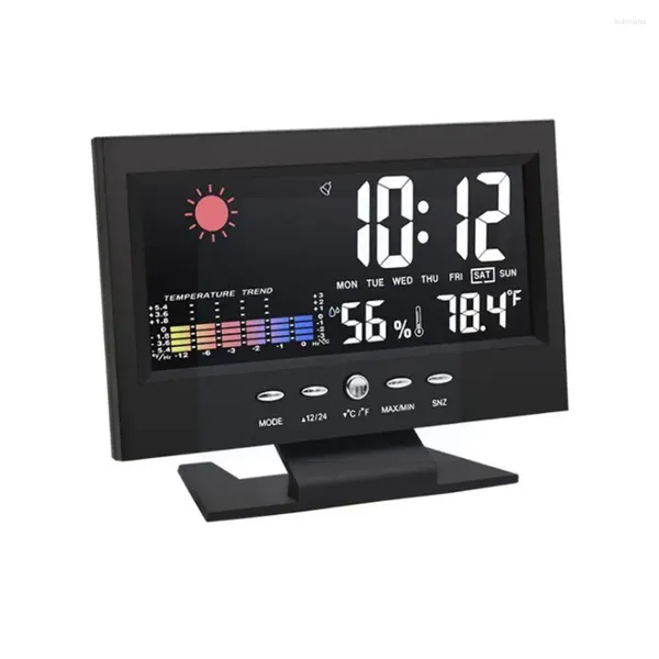 Relojes de mesa Reloj digital inteligente Estación meteorológica Pantalla Alarma Medidor de humedad Función Calendario Temperatura Termómetro inalámbrico P5k5