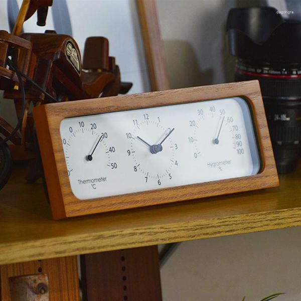 Clocks Tableau d'horloge japonaise Bureau avec température et d'humidité compteur nordique de chambre à coucher en bois nordique