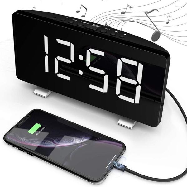 Relojes de mesa Pantalla grande Reloj digital LED Música polifónica Escritorio Alarma Luz Sentido Snooze Radio FM Decoración electrónica para el hogar