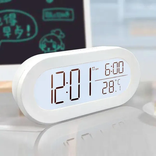 Horloges de table LCD Réveil Rétro-éclairage Électronique Numérique Étudiant Maison Réveil Blanc