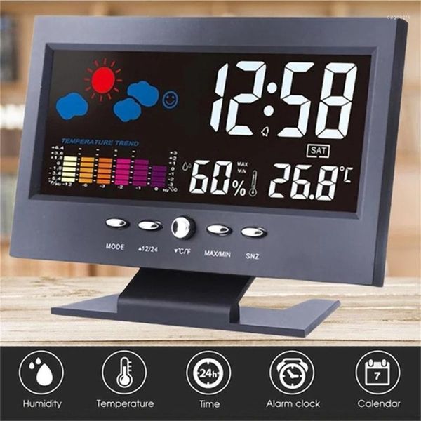 Horloges de table LCD horloge numérique rétro-éclairage Station météo intérieure alarme Emperature humidité Snooze affichage décor