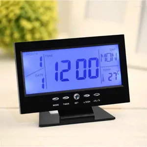 Horloges de table Écran LCD Moniteur numérique d'humidité intérieure Affichage électronique Température Commande vocale Réveil Calendrier