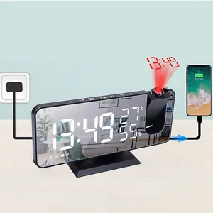 Tafelklokken LED digitale wekker Projectorhorloge Elektronisch bureaublad Wakker worden FM-radio Tijdprojectie Snooze USB 2 Muziek