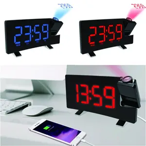 Horloges de table LED Horloge numérique Projection Alarme Bureau électronique avec radio
