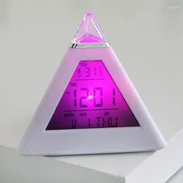 Horloges de table LED Horloge numérique Pyramide Forme Changement Couleur Température Date Affichage de l'heure pour la maison E2S