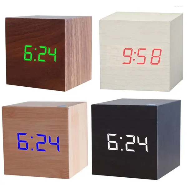 Relojes de mesa LED Reloj despertador de madera Reloj Control de voz Escritorio electrónico USB/Herramientas de escritorio de decoración alimentadas