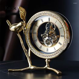 Relojes de mesa Luz de lujo Rama dorada Pájaro Reloj de escritorio Nórdico Creativo Arte del hierro Metal Exclusivo Oficina Decoración del hogar