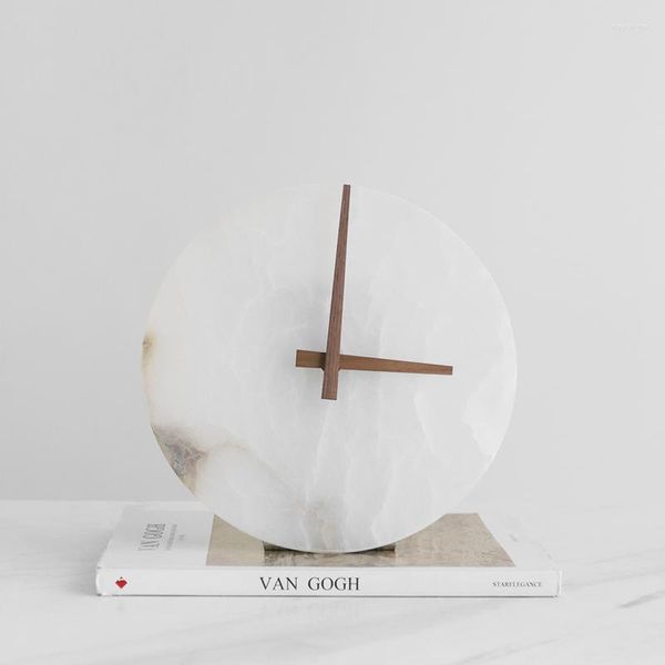 Table Clocks Luxury Round Creative Marble 23cm Horloge Pendule Sample chambre Living Bedroom TV COMTER DÉCORATIONS ACCESSOIRES