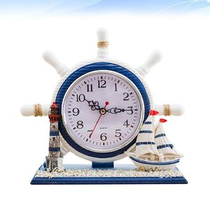Horloges de table Horloge de bureau de style méditerranéen Voilier Slient Chambre décorative Décoration nautique Faveurs de fête pour le bureau à domicile