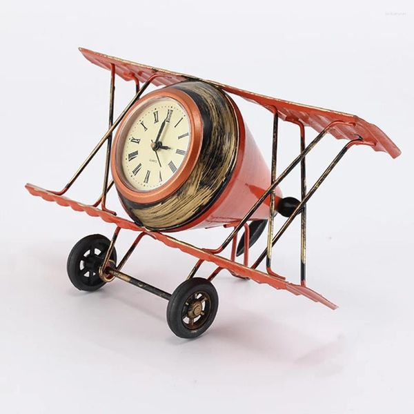 Relojes de mesa Adornos de metal Sala de estar Estilo vintage Decoración de cabecera rural Avión retro Escritorio decorativo