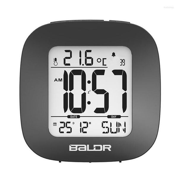 Horloges de table Mini chevet Snooze réveil numérique avec affichage LCD température calendrier semaine date rétro-éclairage alimenté par batterie voyage